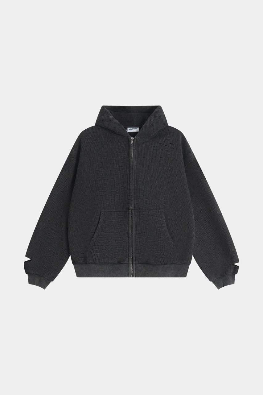 Distressed Waffle Zip up - Vintage