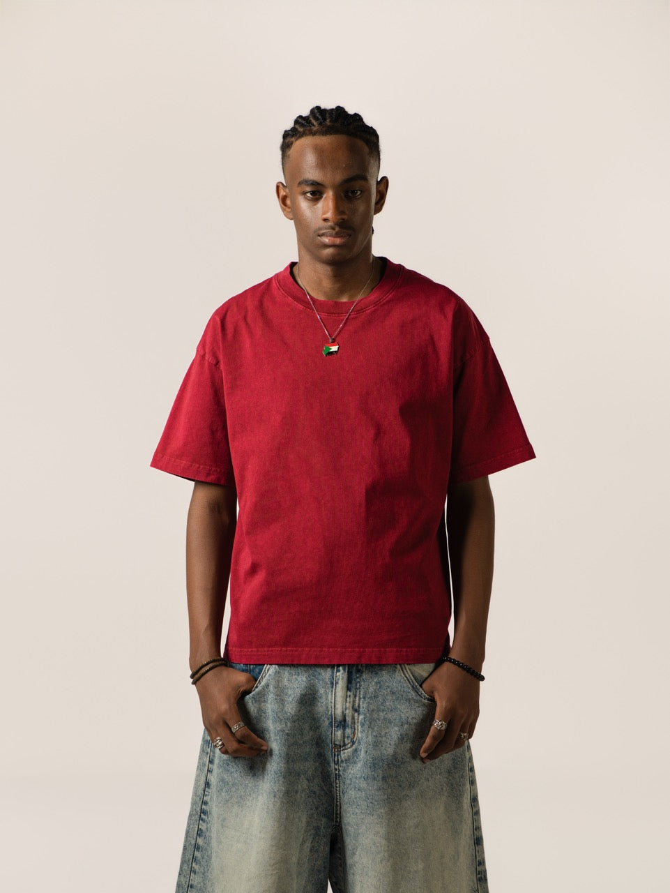 Camiseta de hombro caído - Rojo Burdeos