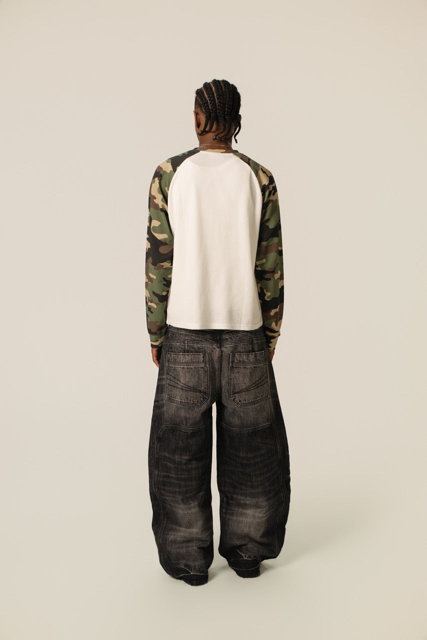 Raglan Waffle Sweatshirt - GreenCamo