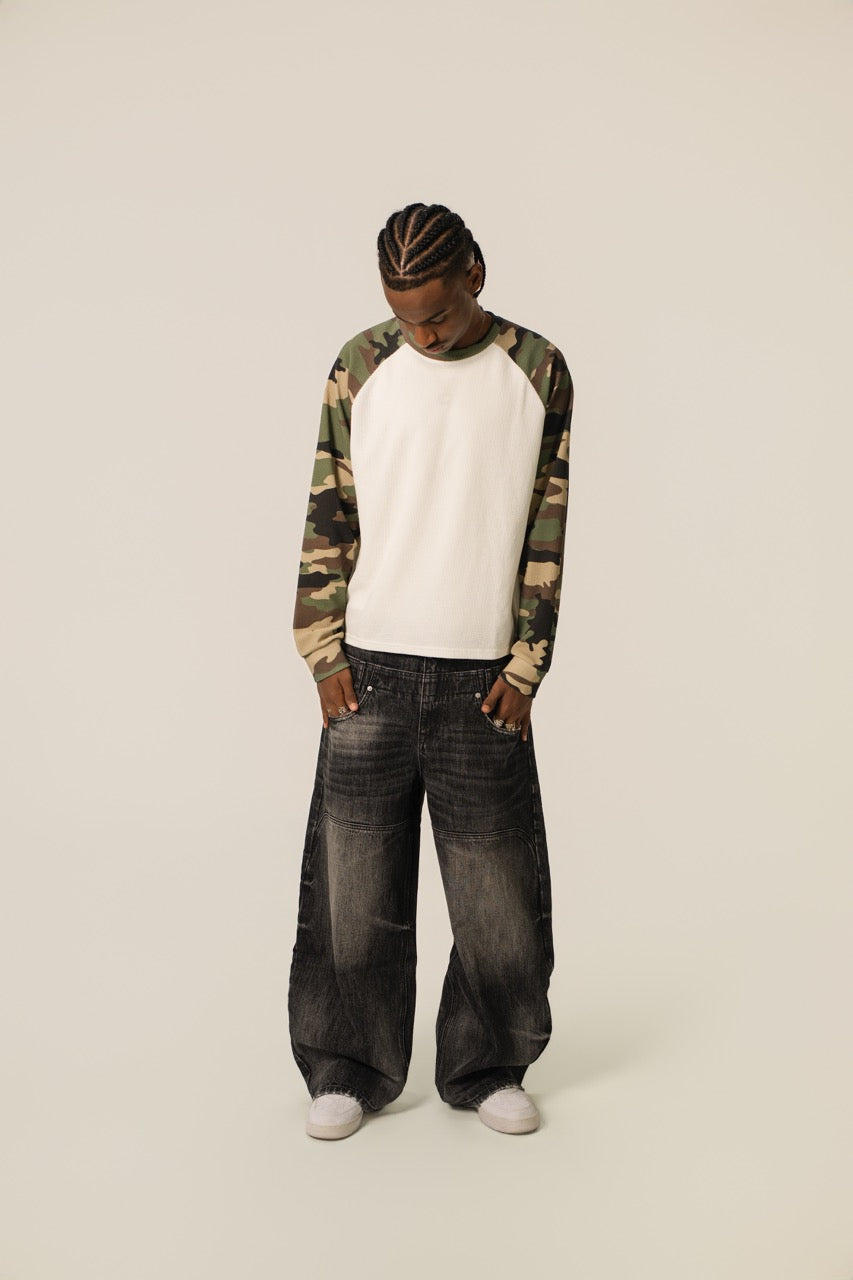 Raglan Waffle Sweatshirt - GreenCamo
