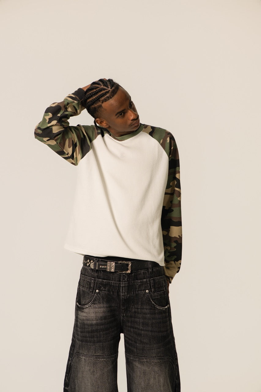 Raglan Waffle Sweatshirt - Camo