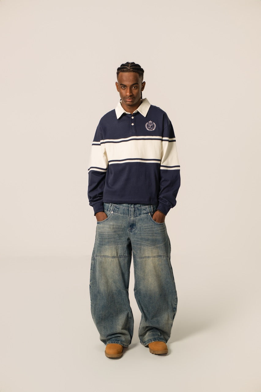 Cropped Rugby Shirt - Navy