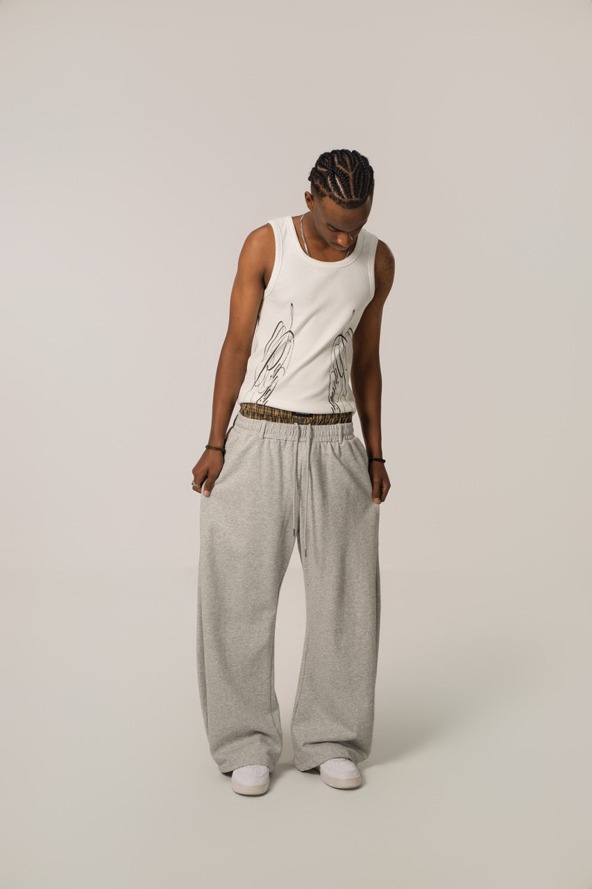 Pantalones deportivos de cintura doble gris