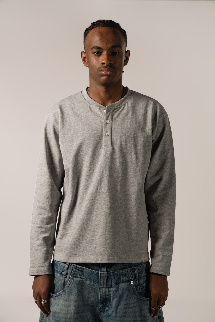 Slub Henley Sweatshirt - Grey