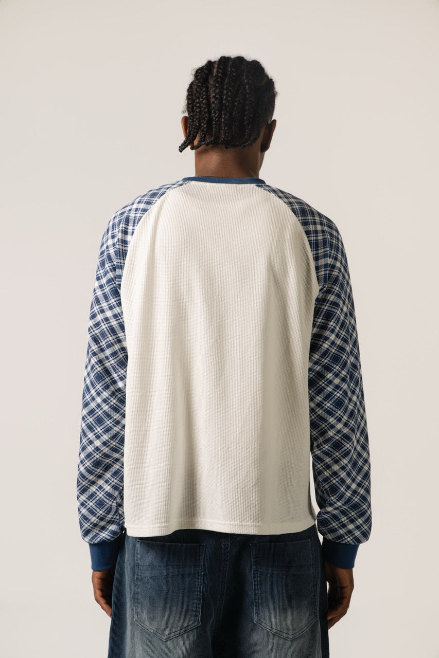 Raglan Waffle Sweatshirt - Plaid