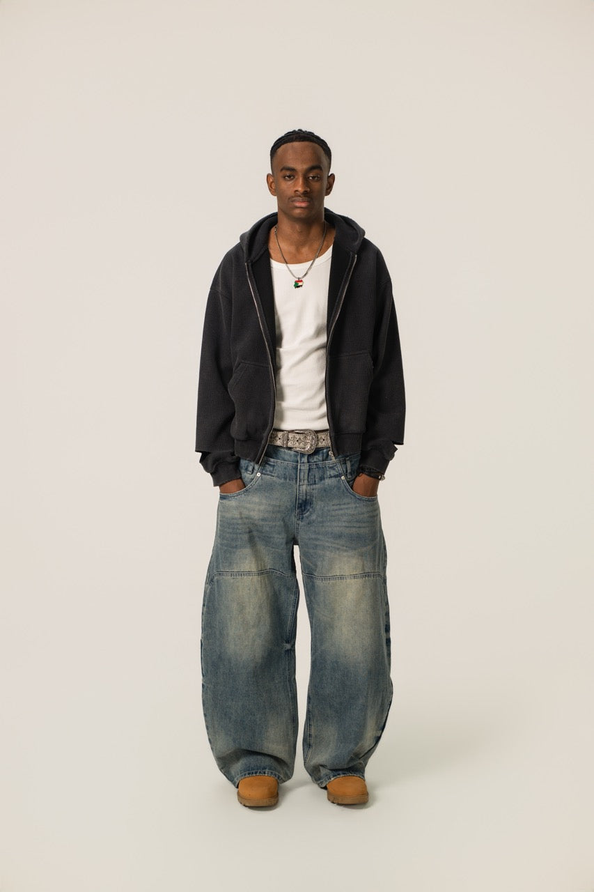 Distressed Waffle Zip up - Vintage