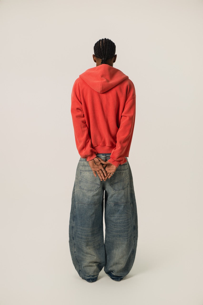 Distressed Waffle Zip up - RoseRed