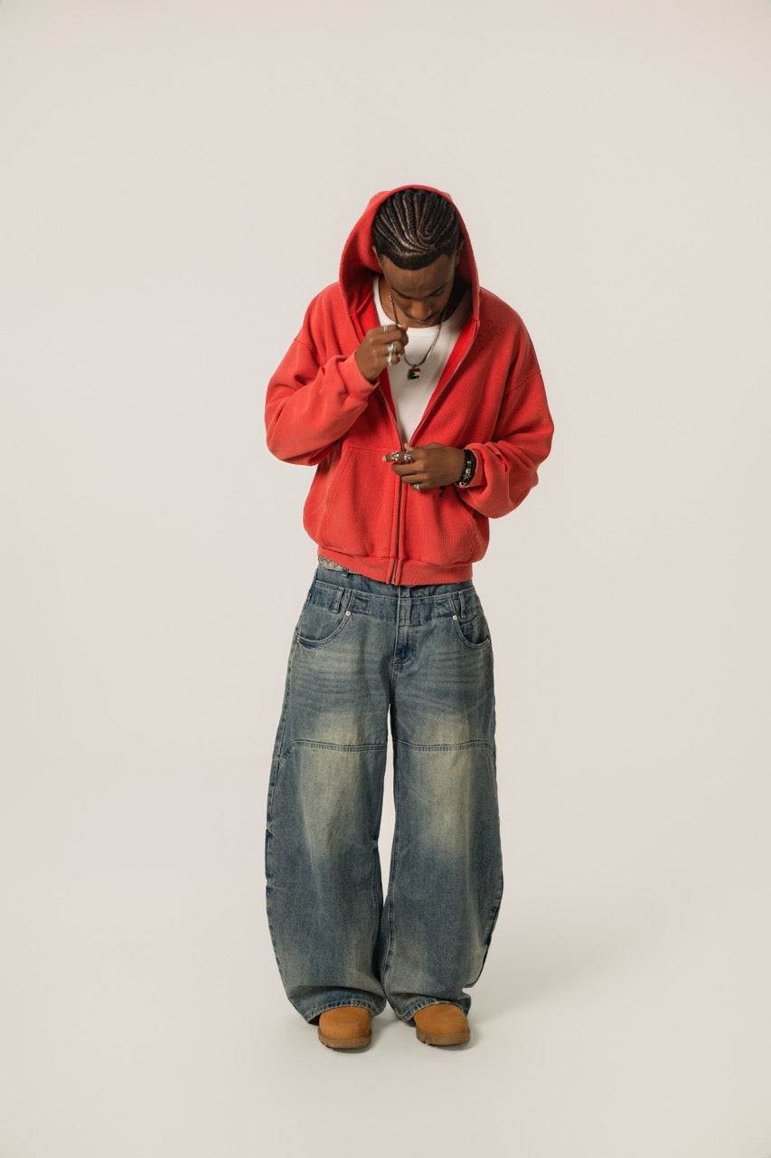 Distressed Waffle Zip up - RoseRed