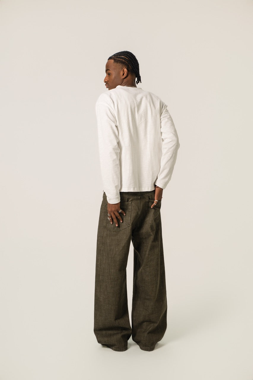 Baggy Raw Selvedge Denim - Olive