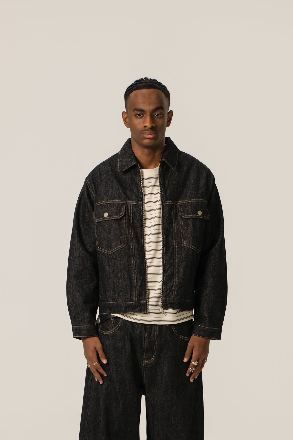 Denim Zip Jacket - Black
