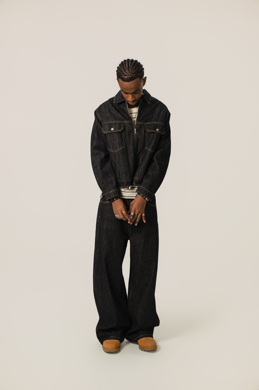 Denim Zip Jacket - Black