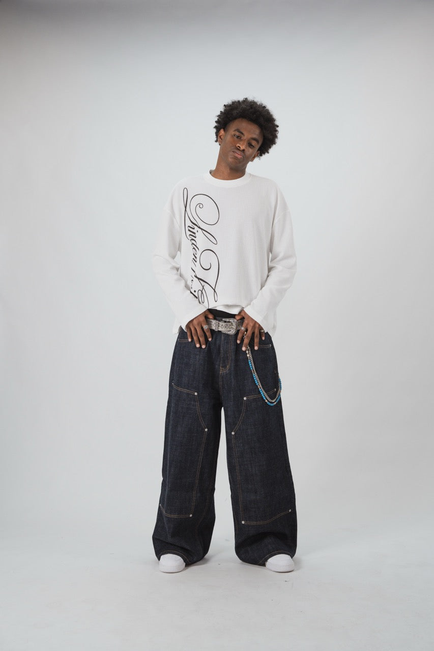 Denim de doble rodilla con orillo