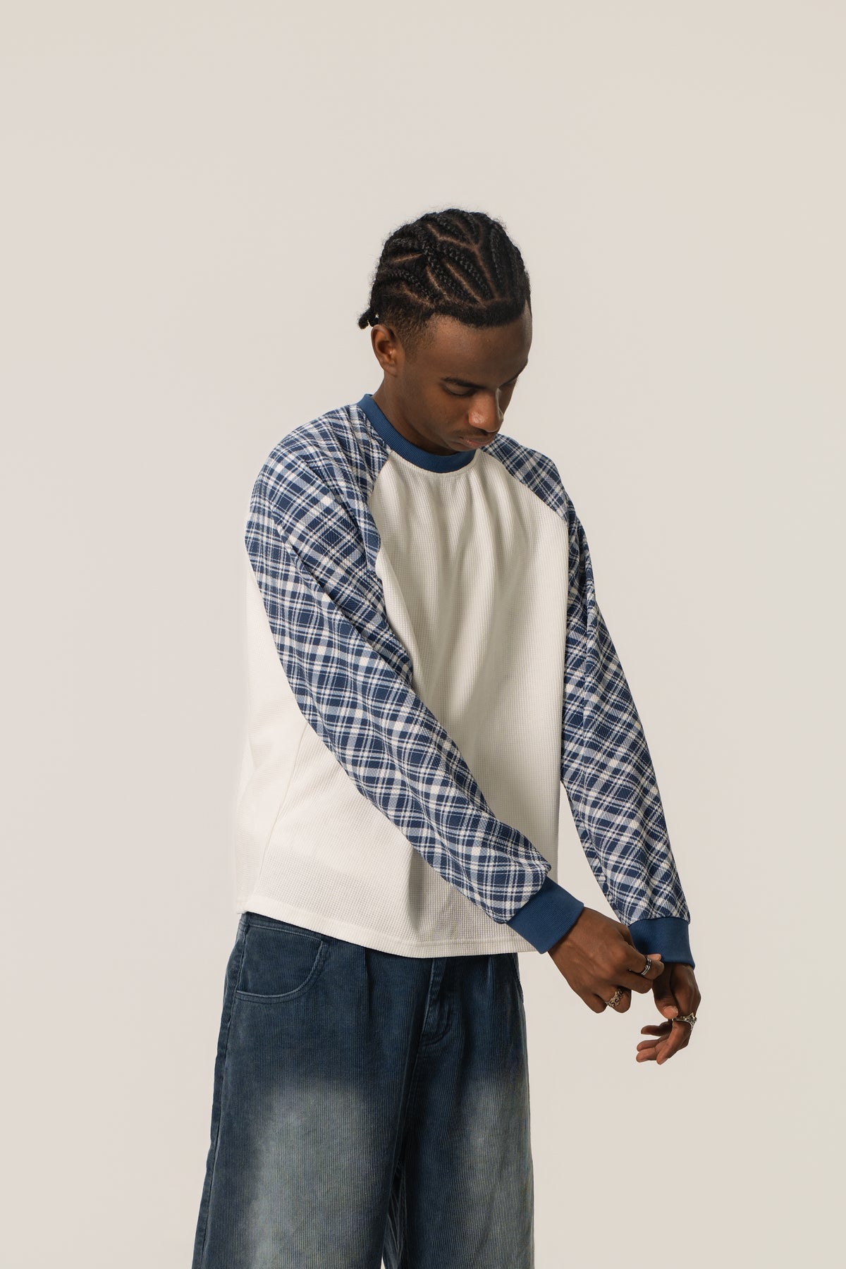 Raglan Waffle Sweatshirt - Plaid
