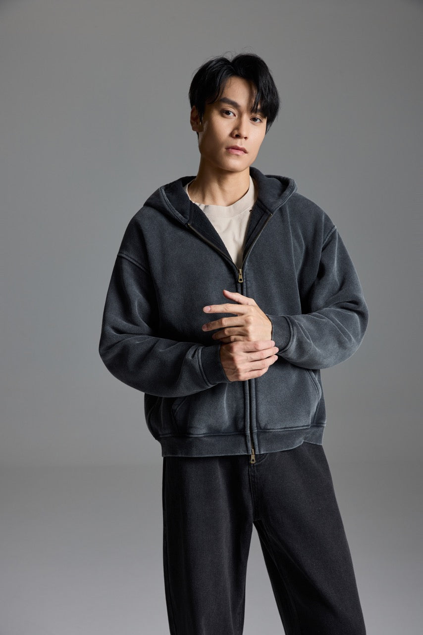 Washed zip hoodie