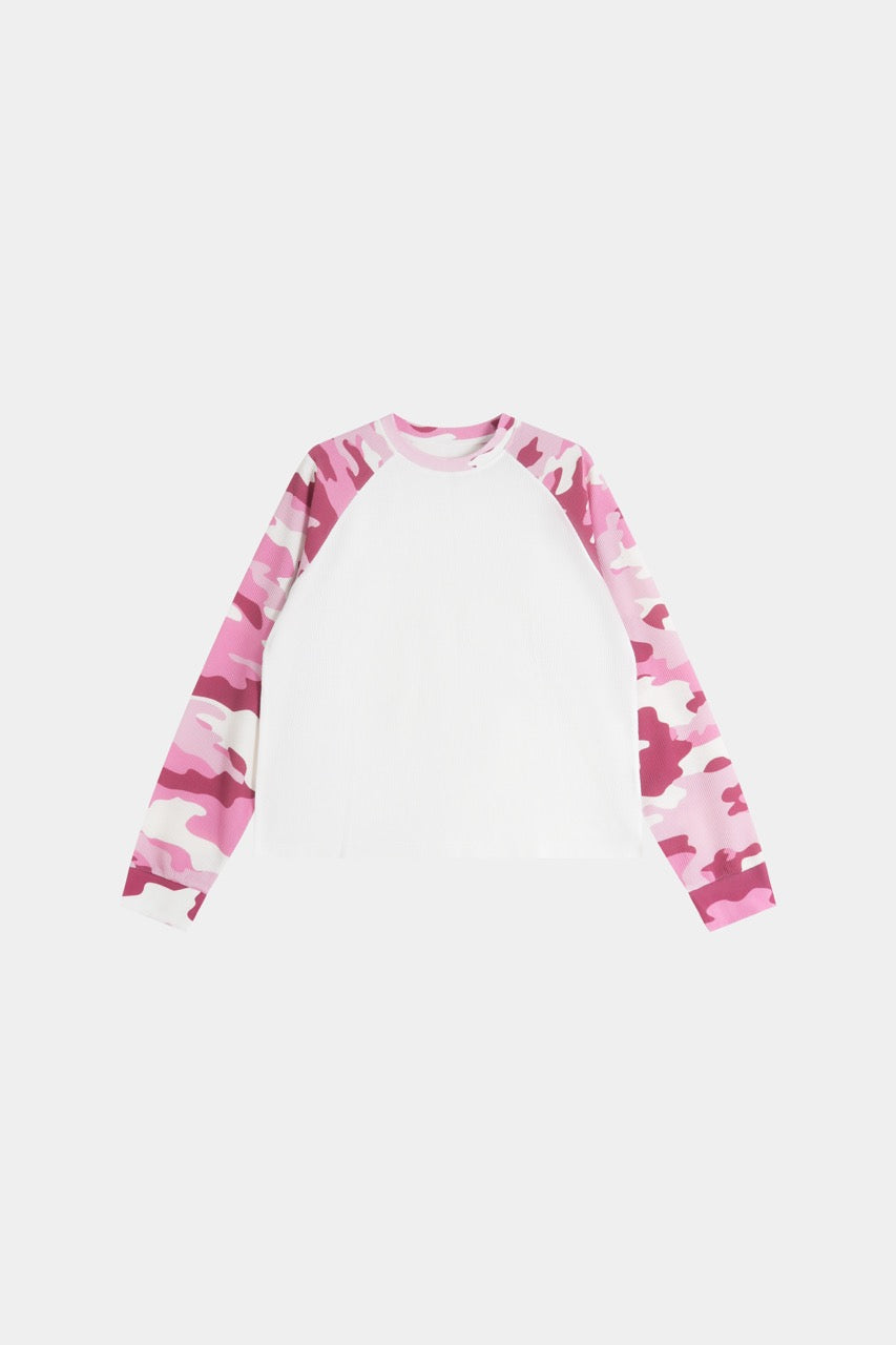Raglan Waffle Sweatshirt - PinkCamo