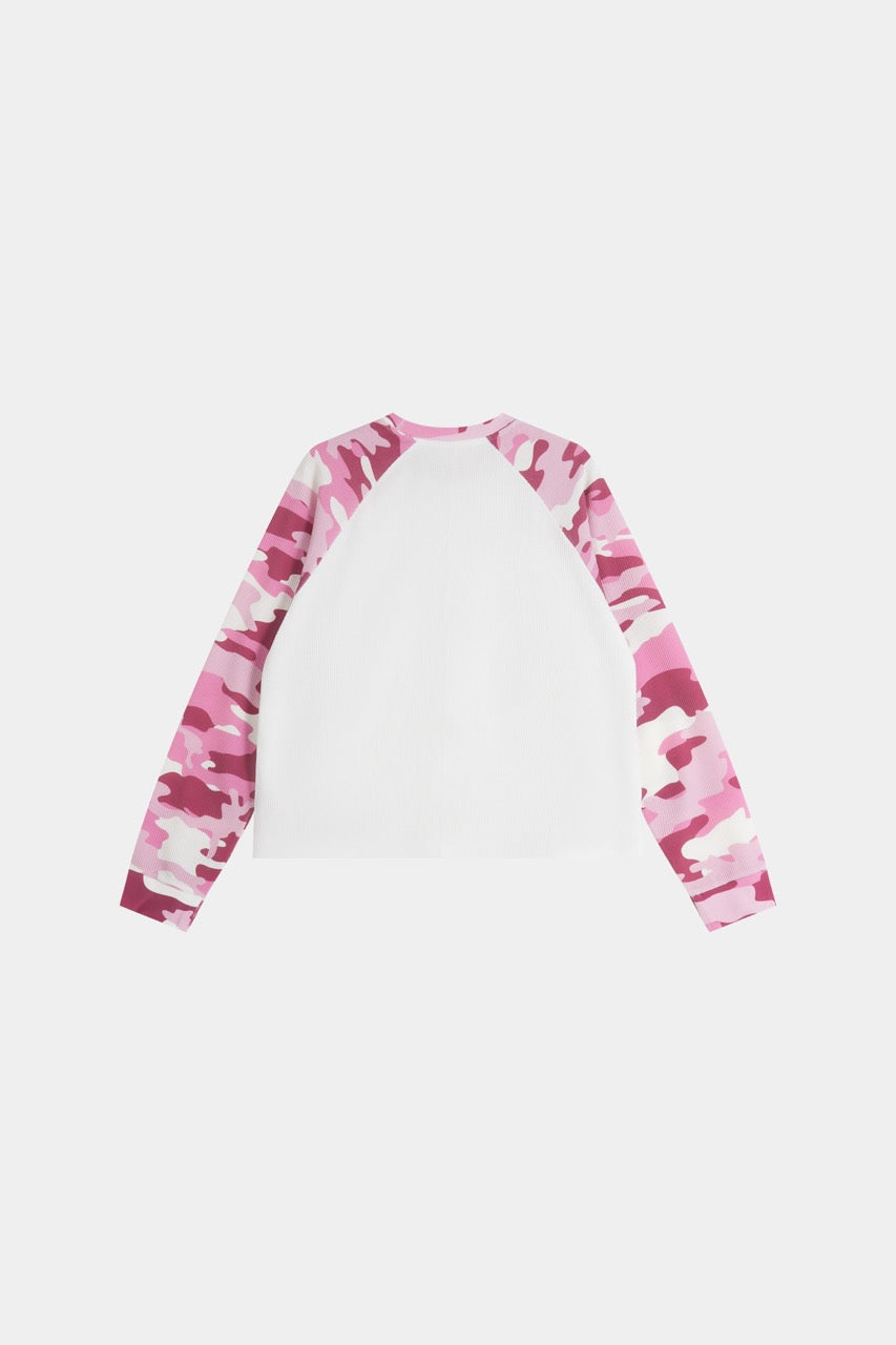 Raglan Waffle Sweatshirt - PinkCamo