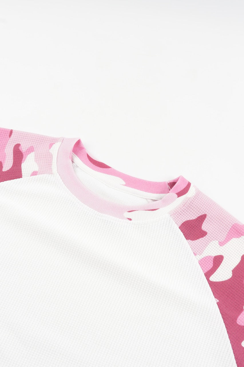 Raglan Waffle Sweatshirt - PinkCamo