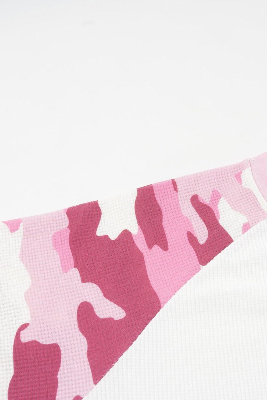Raglan Waffle Sweatshirt - PinkCamo