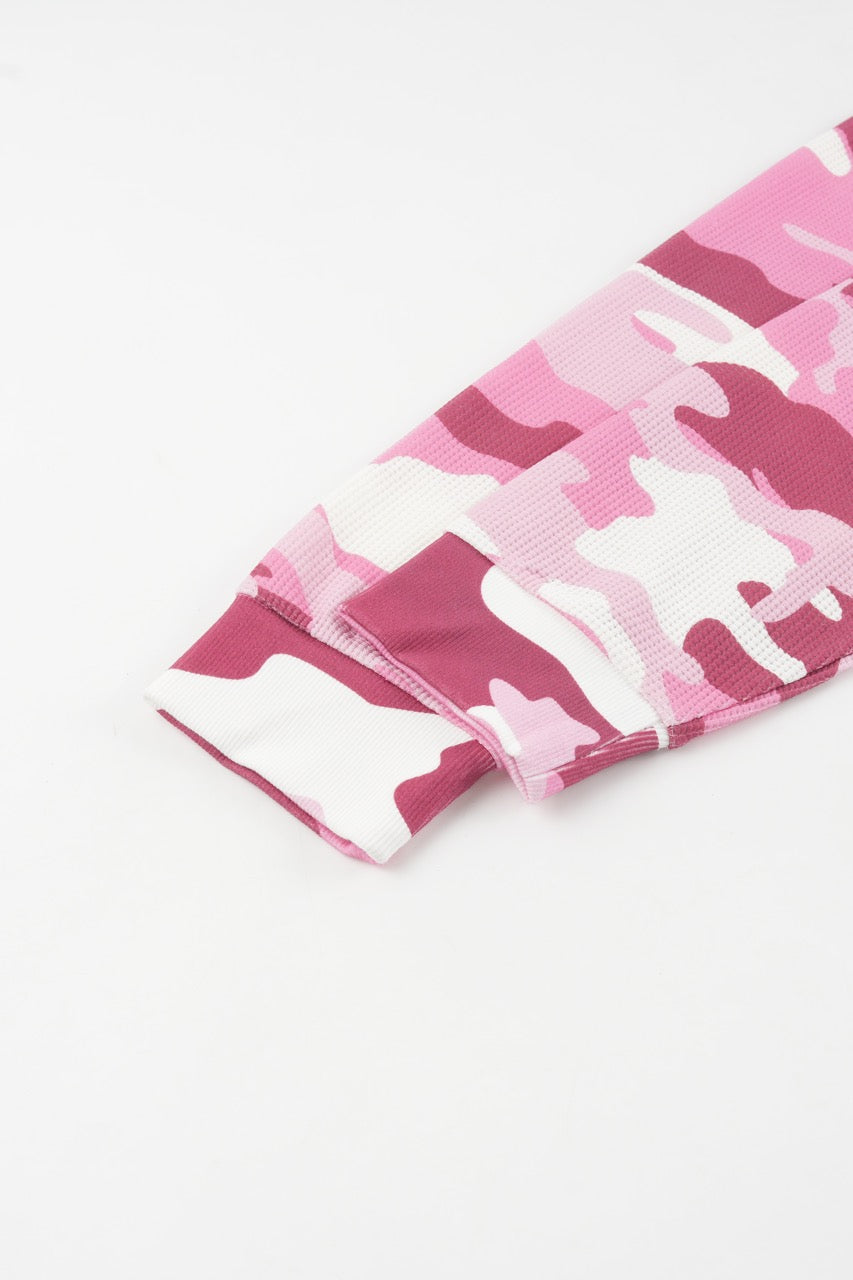 Raglan Waffle Sweatshirt - PinkCamo