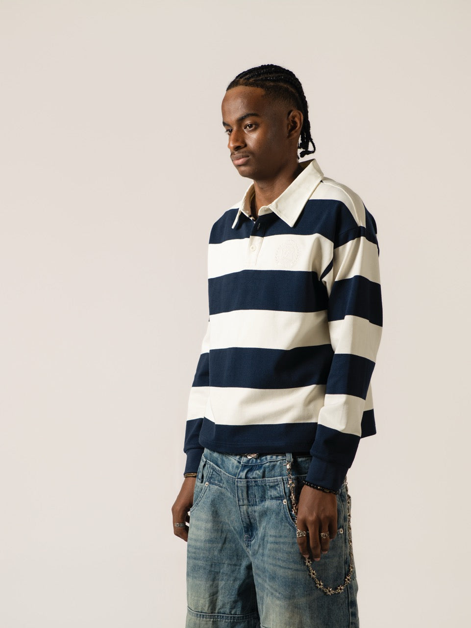 Cropped Rugby Shirt - Navy