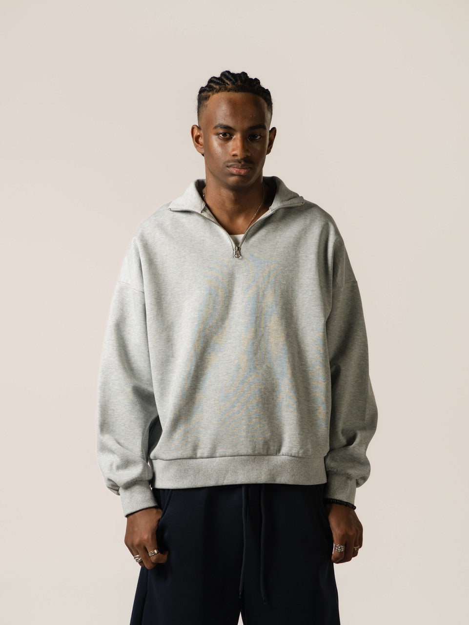 Cropped 1/4 Zip - Grey