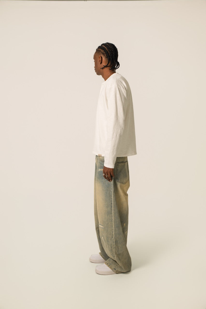 Slub Henley Sweatshirt - White