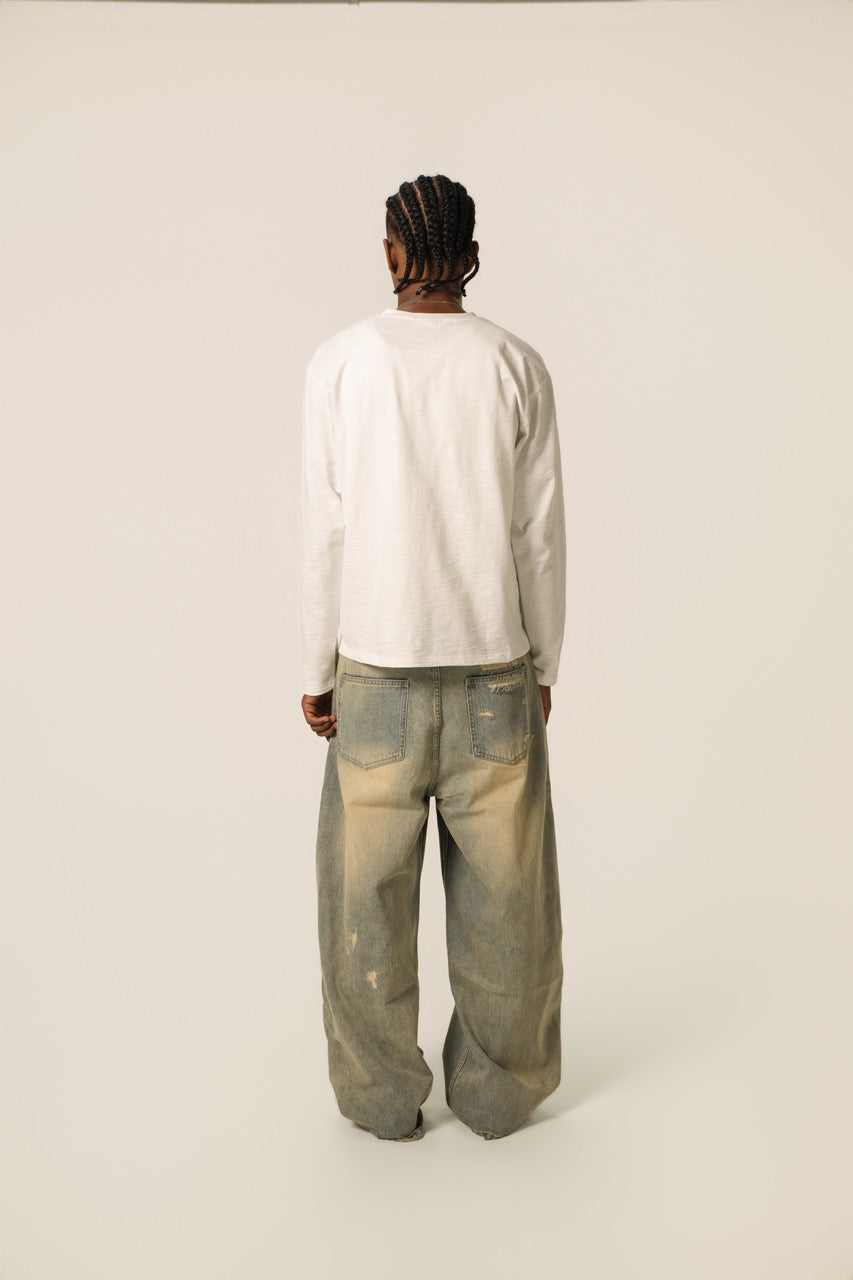 Slub Henley Sweatshirt - White