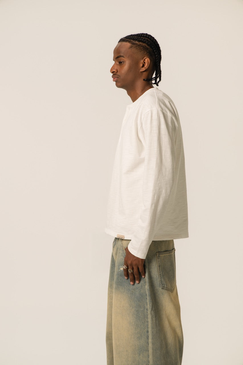 Slub Henley Sweatshirt - White
