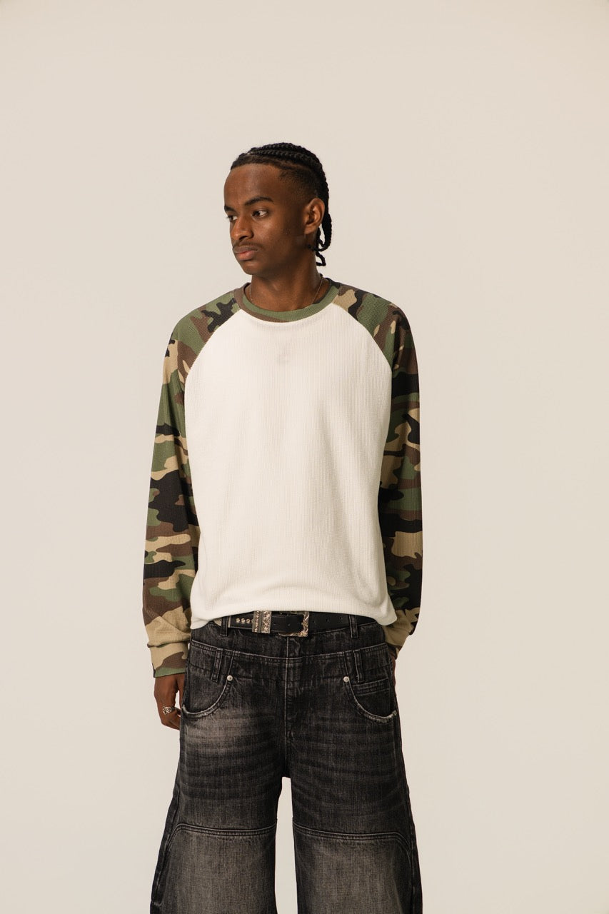 Raglan Waffle Sweatshirt - GreenCamo