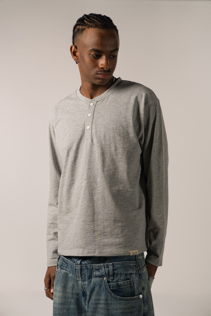 Slub Henley Sweatshirt - Grey