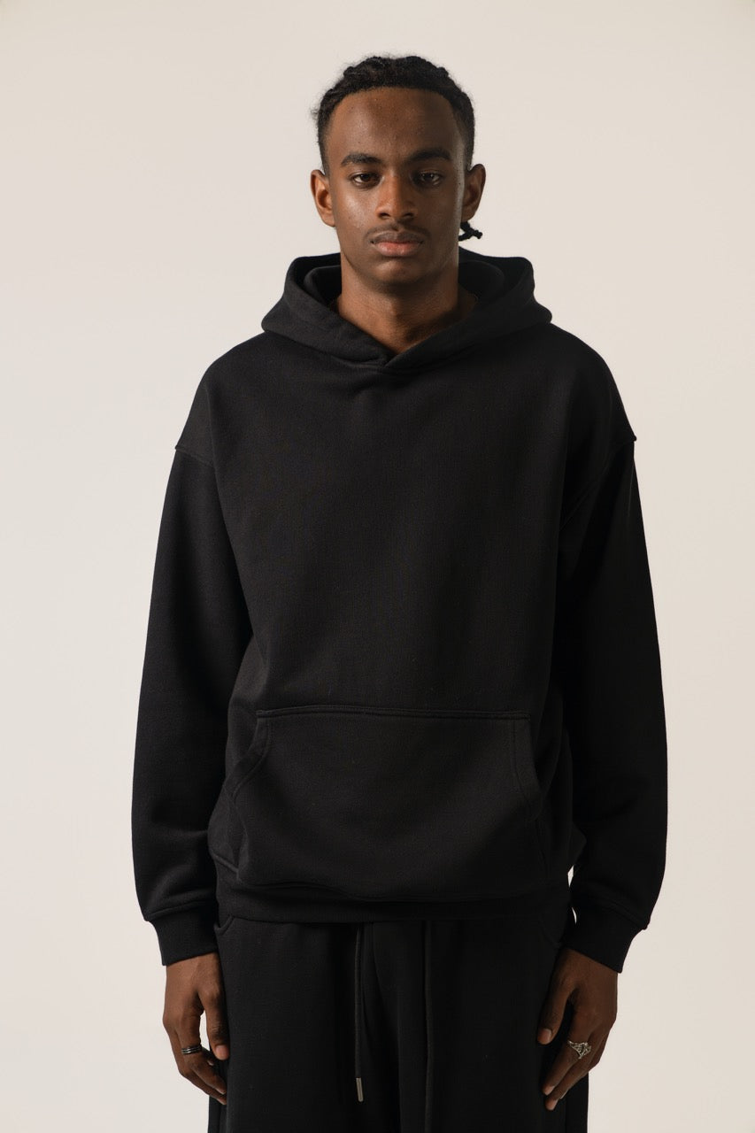 Drop Shoulder Hoodie - BLACK