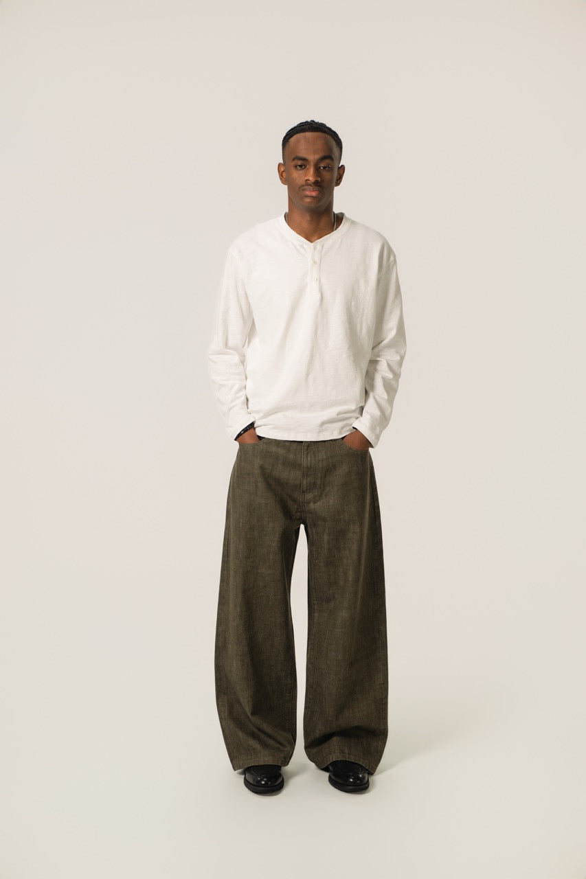 Baggy Raw Selvedge Denim - Olive