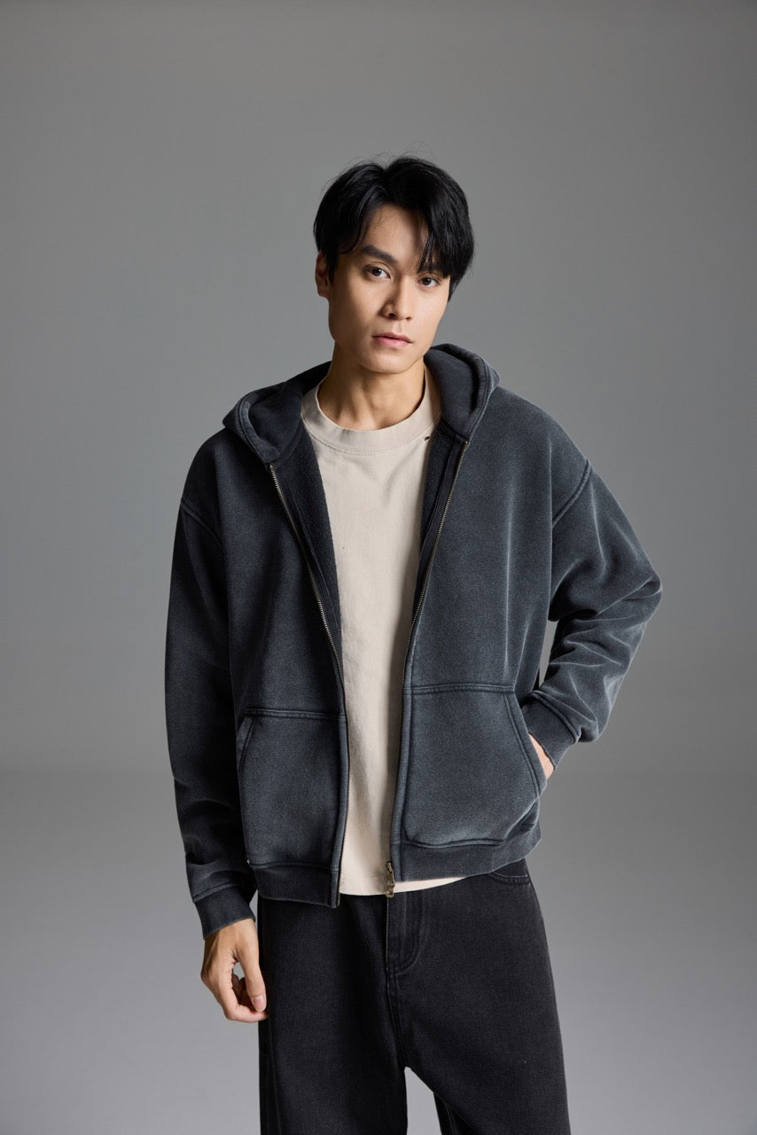 Washed zip hoodie