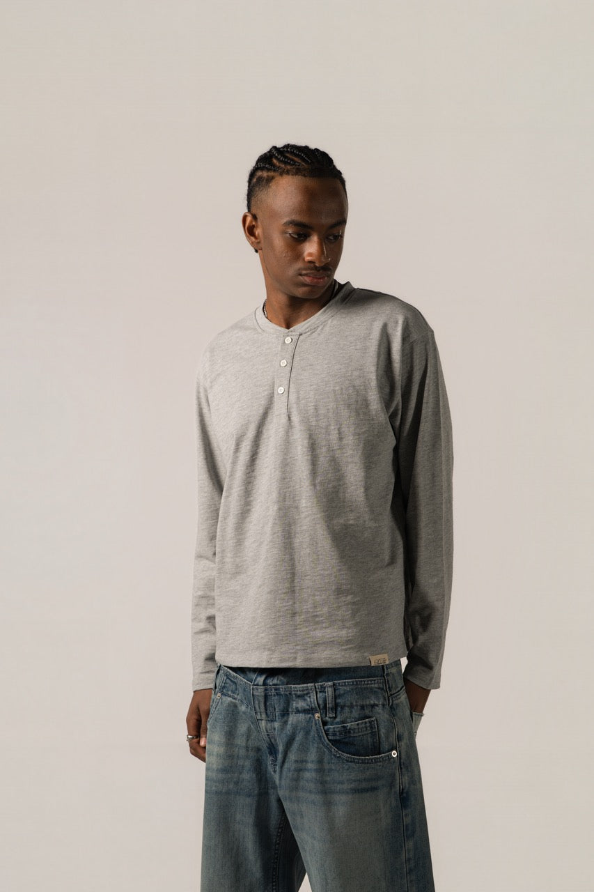 Slub Henley Sweatshirt - Grey