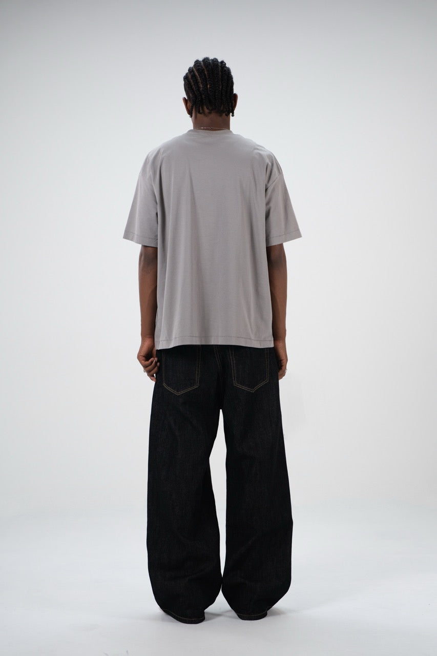 Camiseta de Hombro Caído Gris Medio
