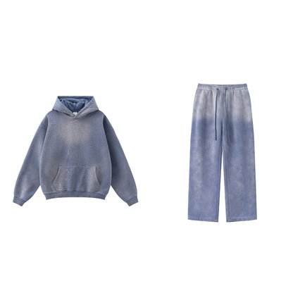 Verwaschenes Kapuzenpullover-Set mit Retro-Affen-Motiv WM170BEK2429