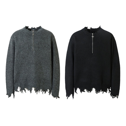 Heavy Destroied Half-zip Sweater WM158JYKMC205